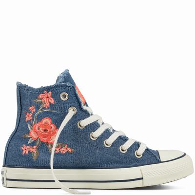 Converse Chuck Taylor All Star Frayed Denim High Tops Womens - Blue/Blue/Navy Shoes (585AJZNF)